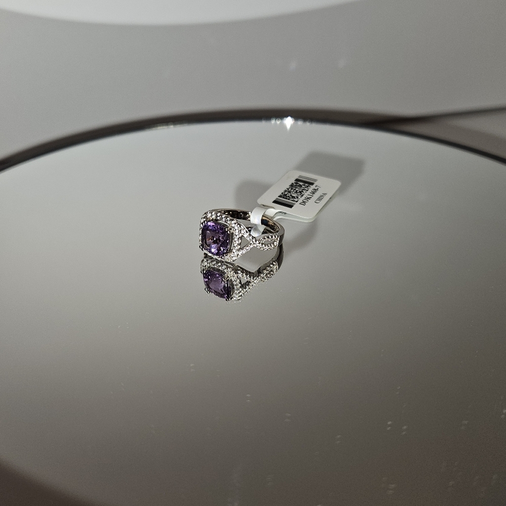 Purple Amethyst and Lab-Created White Sapphire Size 7 - Picture 4 of 6